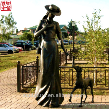 Nackte Frau Skulptur mit Hund Bronze Garten Skulptur Figur Skulptur Leben Größe Bronze Skulptur